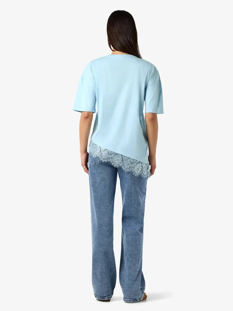 Noisy May - Nmeasy Lace Detail S/S T-Shirt /Tnt - 5141561 Cerulean Dtm Lace