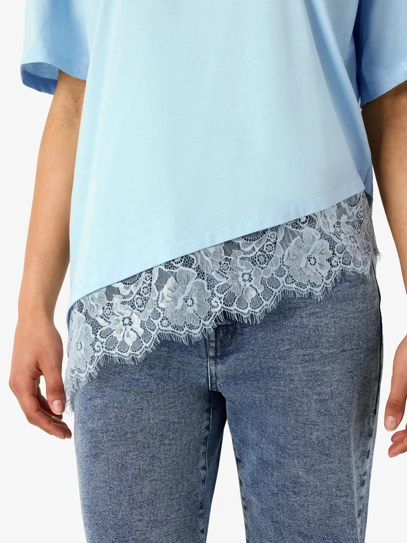 Noisy May - Nmeasy Lace Detail S/S T-Shirt /Tnt - 5141561 Cerulean Dtm Lace