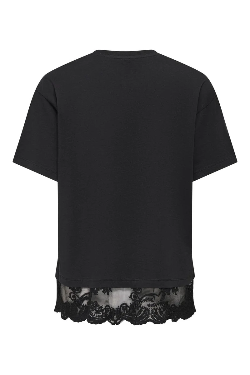 Only - Onlvivvi S/S Lace Bottom Top - 5130040 Black Black Lace