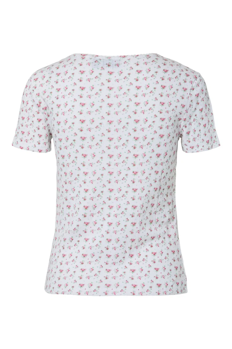 Pieces - Pcturiel Ss O-Neck Printed Tee - 4993293 Cloud Dancer Pink Flowers