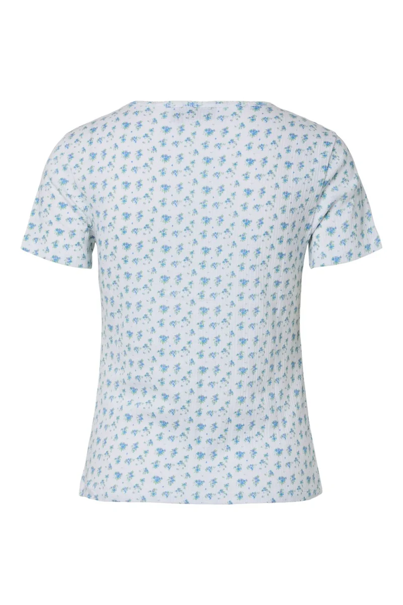 Pieces - Pcturiel Ss O-Neck Printed Tee - 4993295 Cloud Dancer Blue Flowers