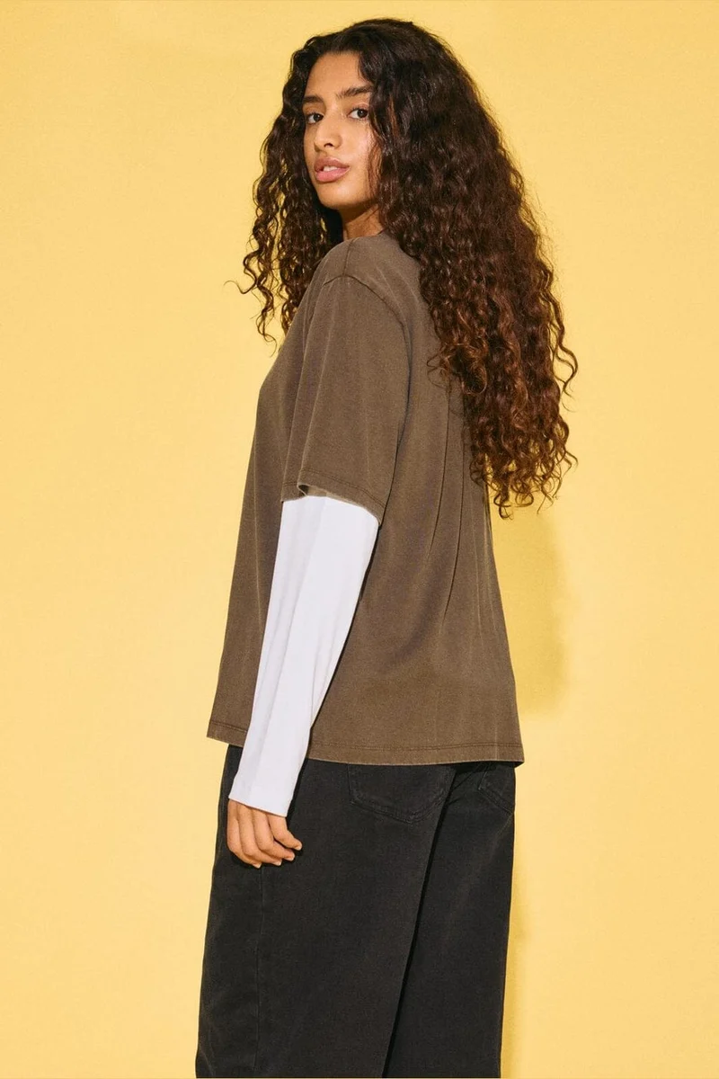 Noisy May - Nmkarla S/S Washed T-Shirt - 5012107 Chocolate Brown Washed