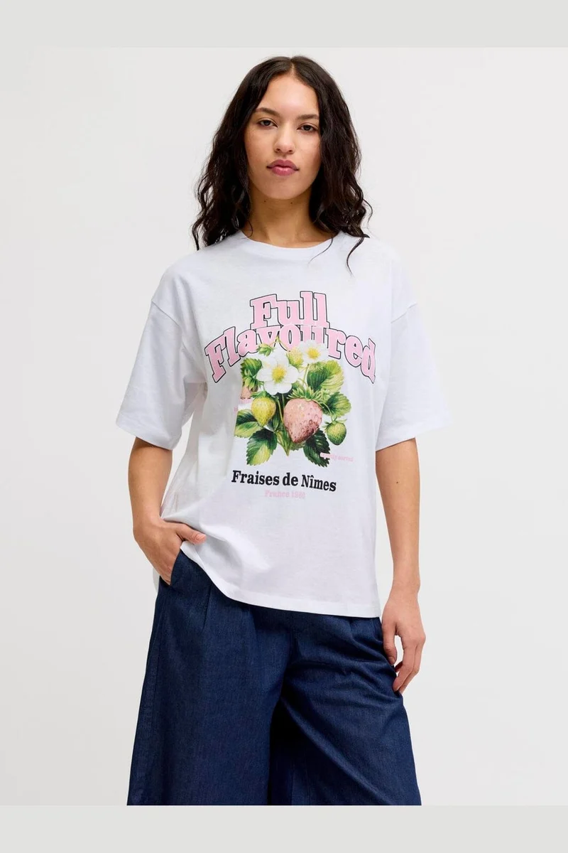 Jjxx - Jxmillow Loose Ss Tee Sp226 - 5008868 Bright White Strawberry