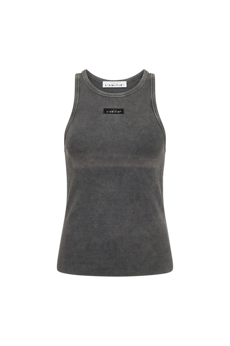 Haute L'Amitié - Acid Rib Badge Tank HL10510 - Black Acid Wash