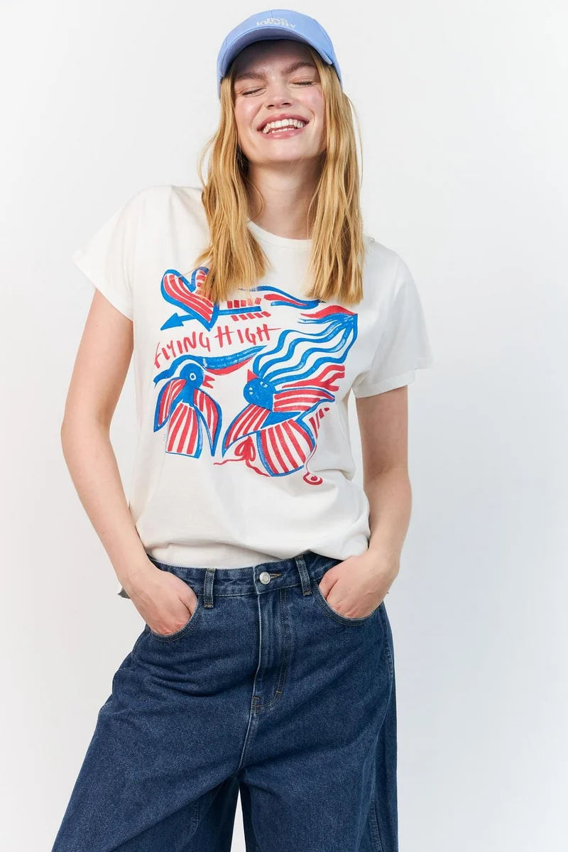 Lollys Laundry - Romall Flying High Tee Ss26268-1026 - 01 White