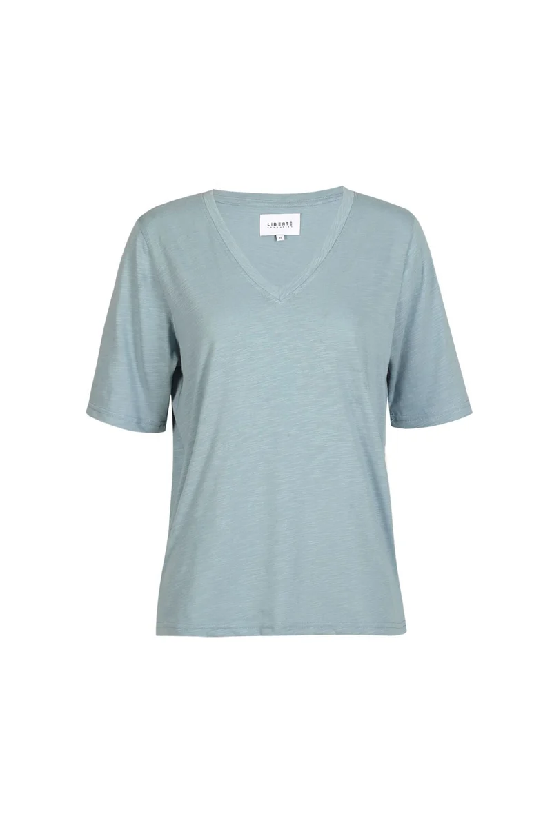 Liberte - Ulla Ss Vneck Tshirt 21675 - Dusty Light Blue