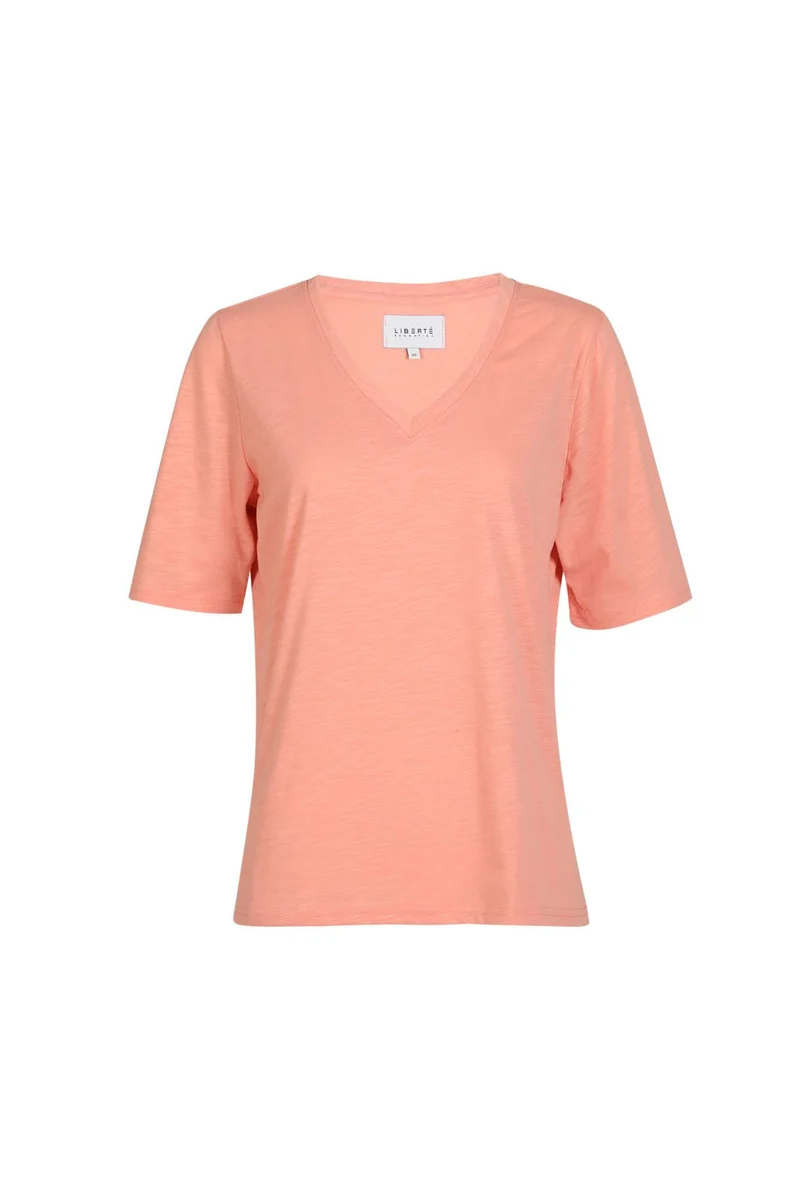 Liberte - Ulla Ss Vneck Tshirt 21675 - Pale Peach