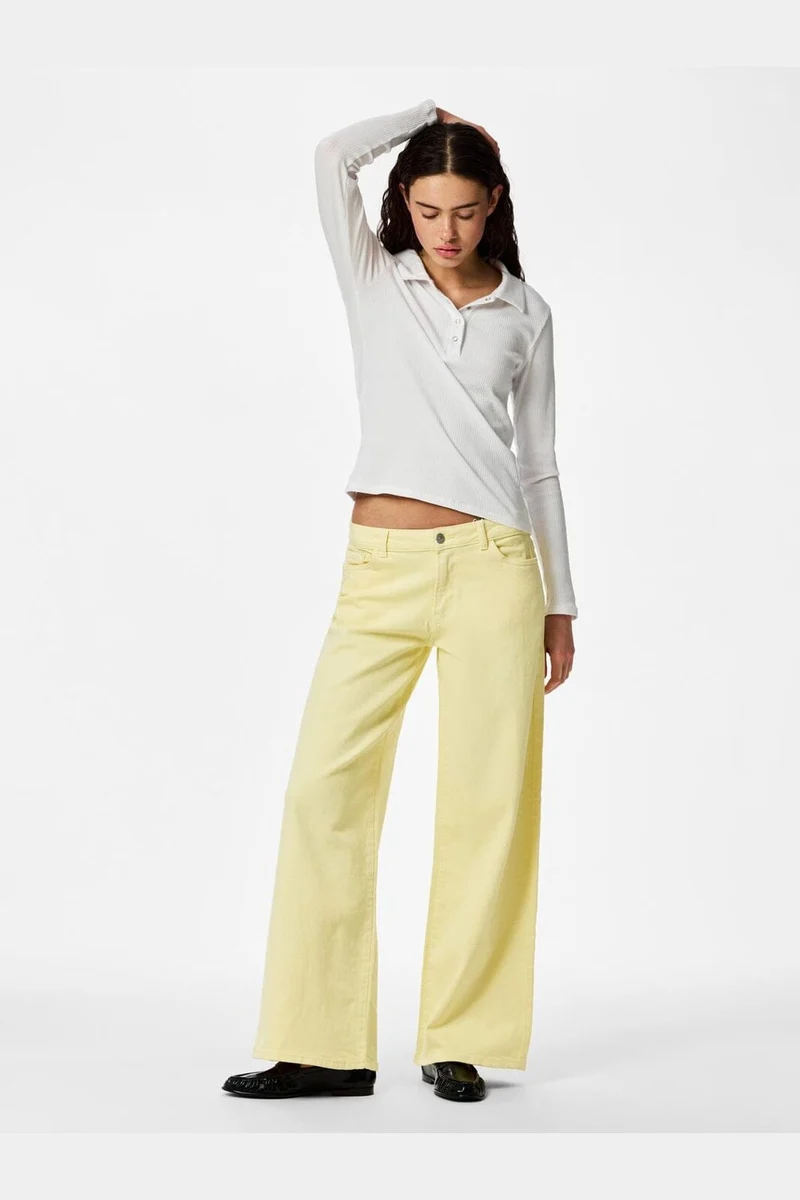 Pieces - Pcselma Lw Wide Colored Jeans - 4985324 French Vanilla