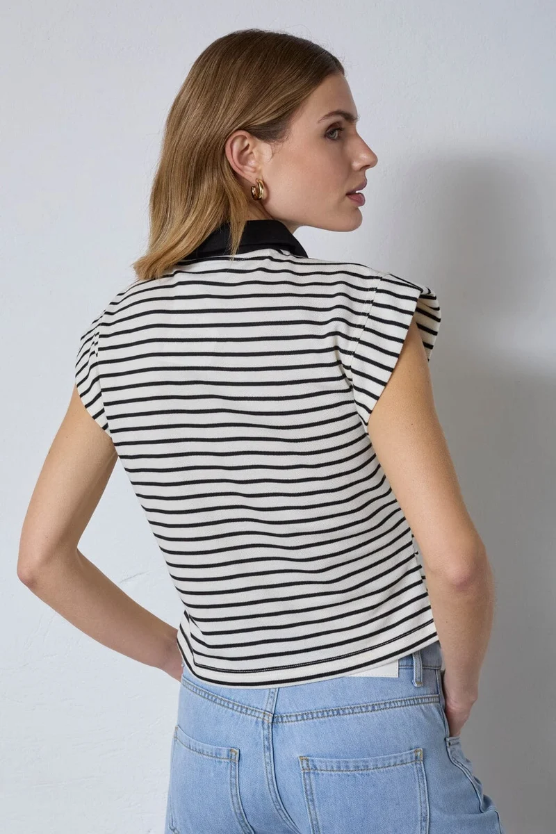 Co´Couture - Normacc Stripe Polo Top 43024 - 96 - Black