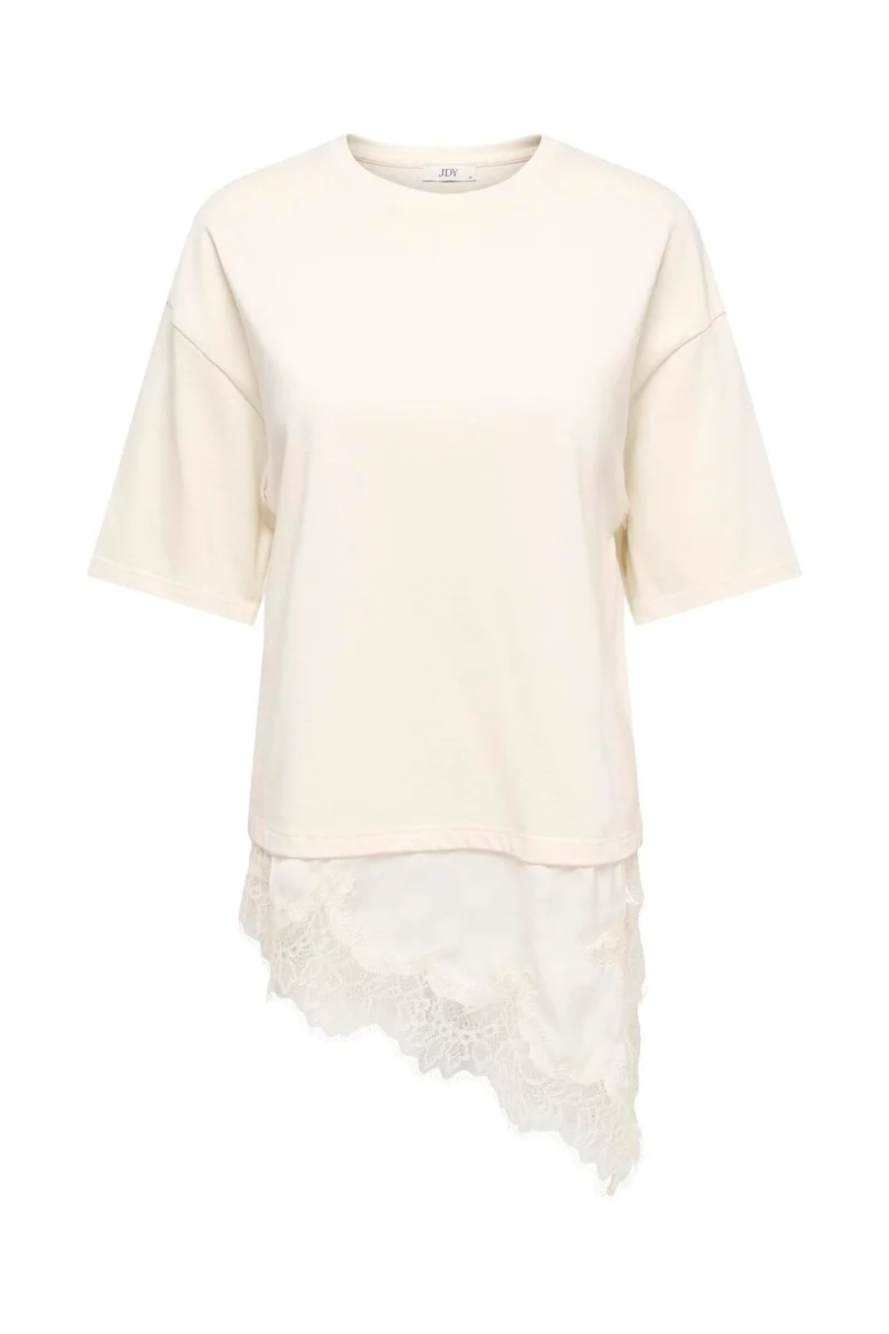 JDY - Jdyalma 2/4 Lace Detail T-Shirt - 5123527 Egret