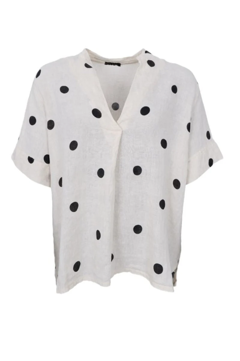 Black Colour - Bcmelina Ss Linen Blouse 40842 - Dot