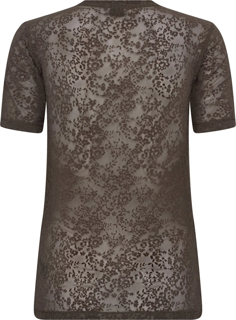 Hype The Detail - Lace Tee, Slim 852-2 - 2 - Brun