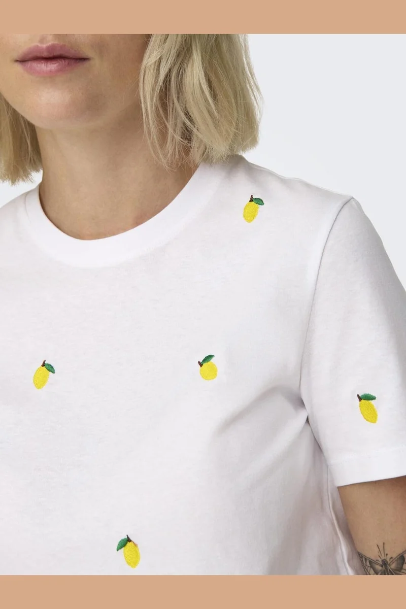 Only - Onlketty Life S/S O-Neck Top - 4444943 Bright White Lemon
