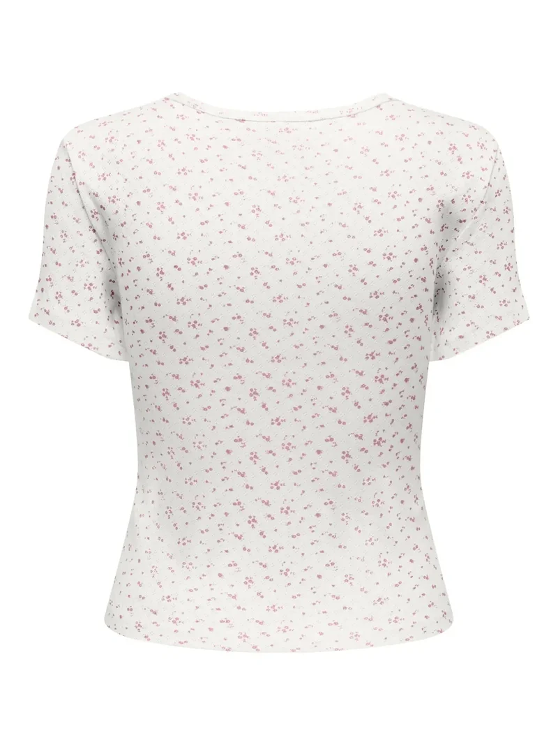 Only - Onlmadison S/S O-Neck Baby Tee - 5011783 Cloud Dancer Gry Flower Romance Rose