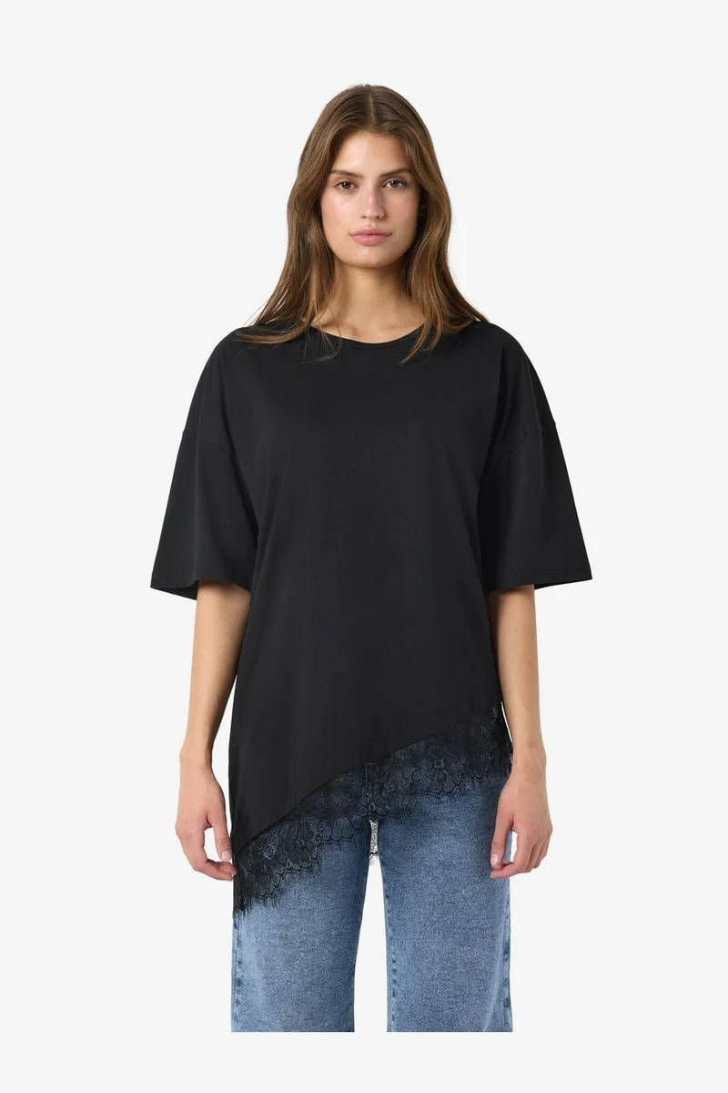 Noisy May - Nmeasy Lace Detail S/S T-Shirt - 5085999 Black Black Lace