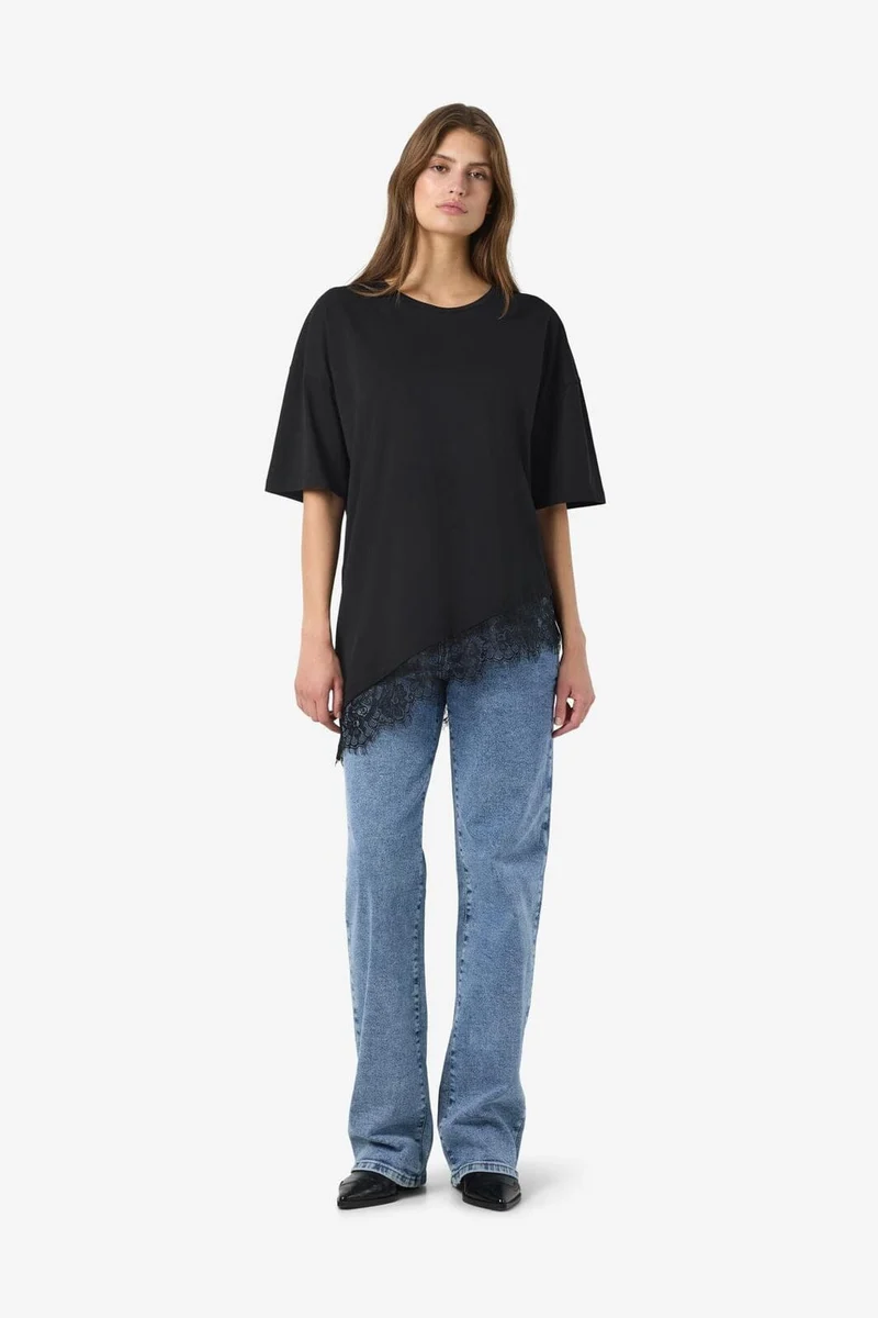 Noisy May - Nmeasy Lace Detail S/S T-Shirt - 5085999 Black Black Lace