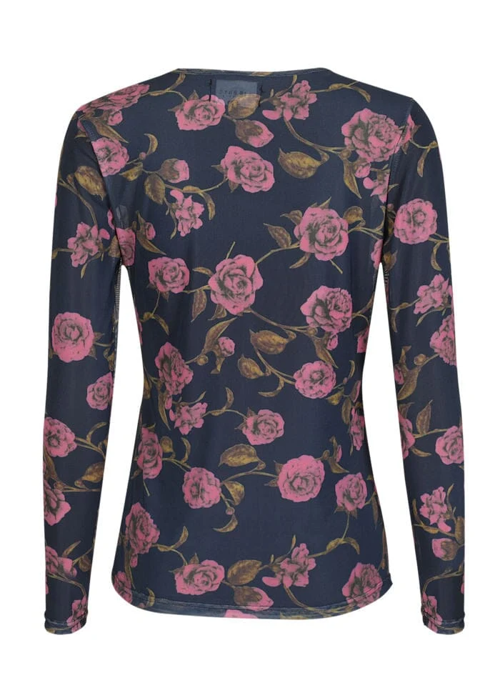 Liberte - Mesh Ls Tshirt 22065 - Navy Pink Rose