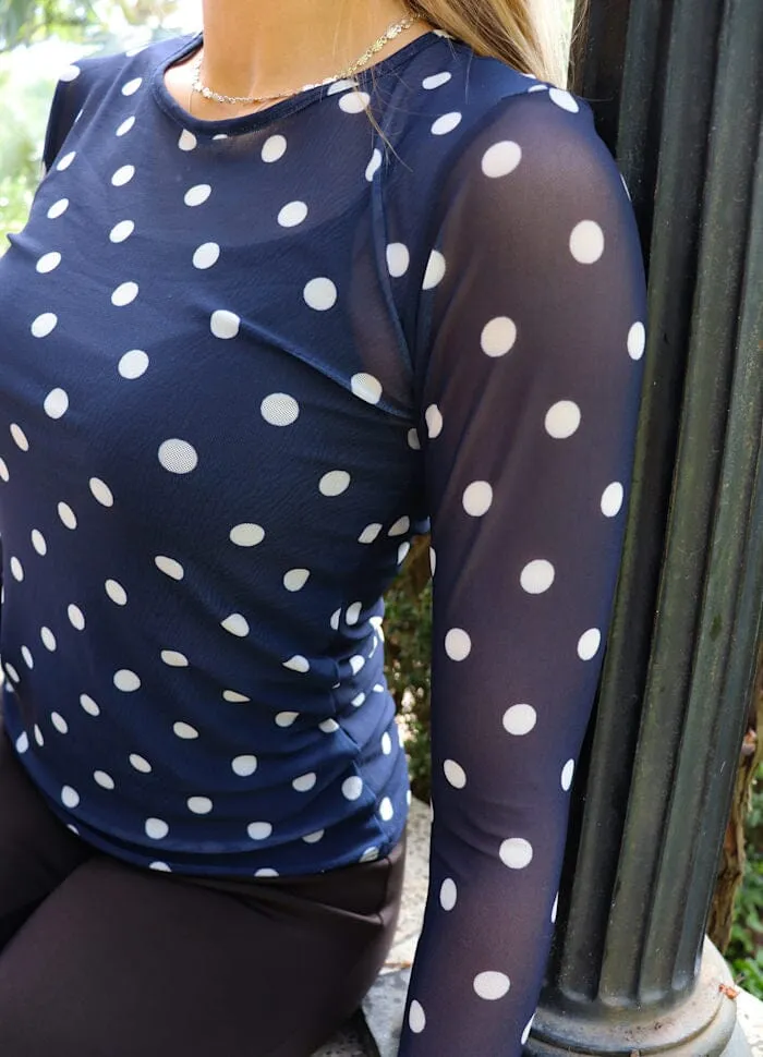 Liberte - Mesh Ls Tshirt 22065 - Navy Creme Big Dot