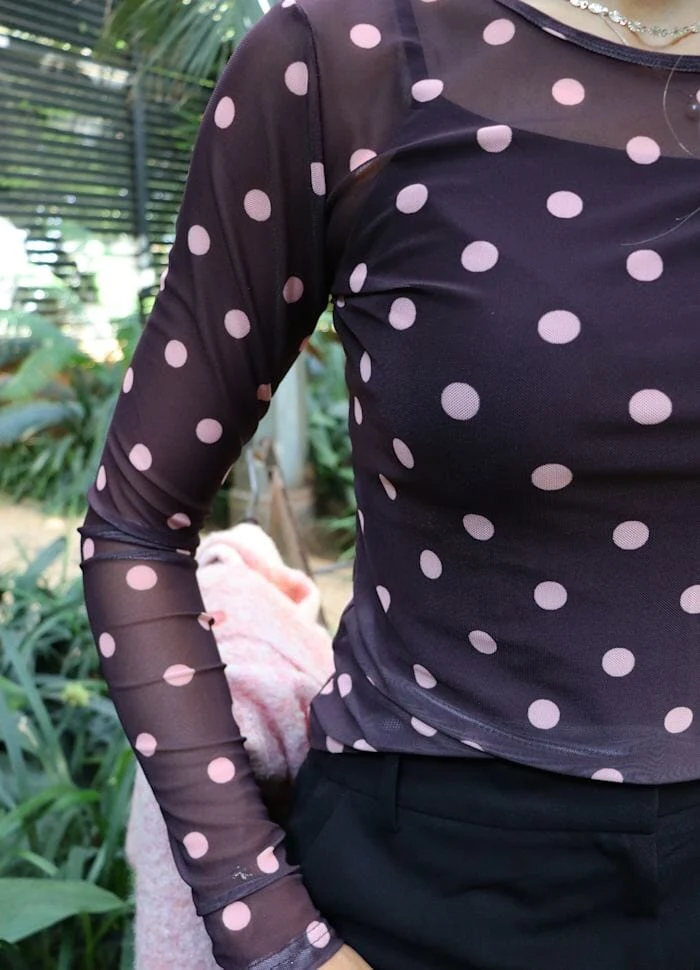 Liberte - Mesh Ls Tshirt 22065 - Plum Rose Big Dot
