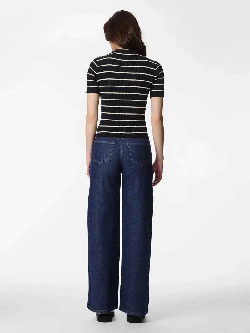 Pieces - Pcmira Ss O-Neck Knit - 4899818 Black Birch Narrow