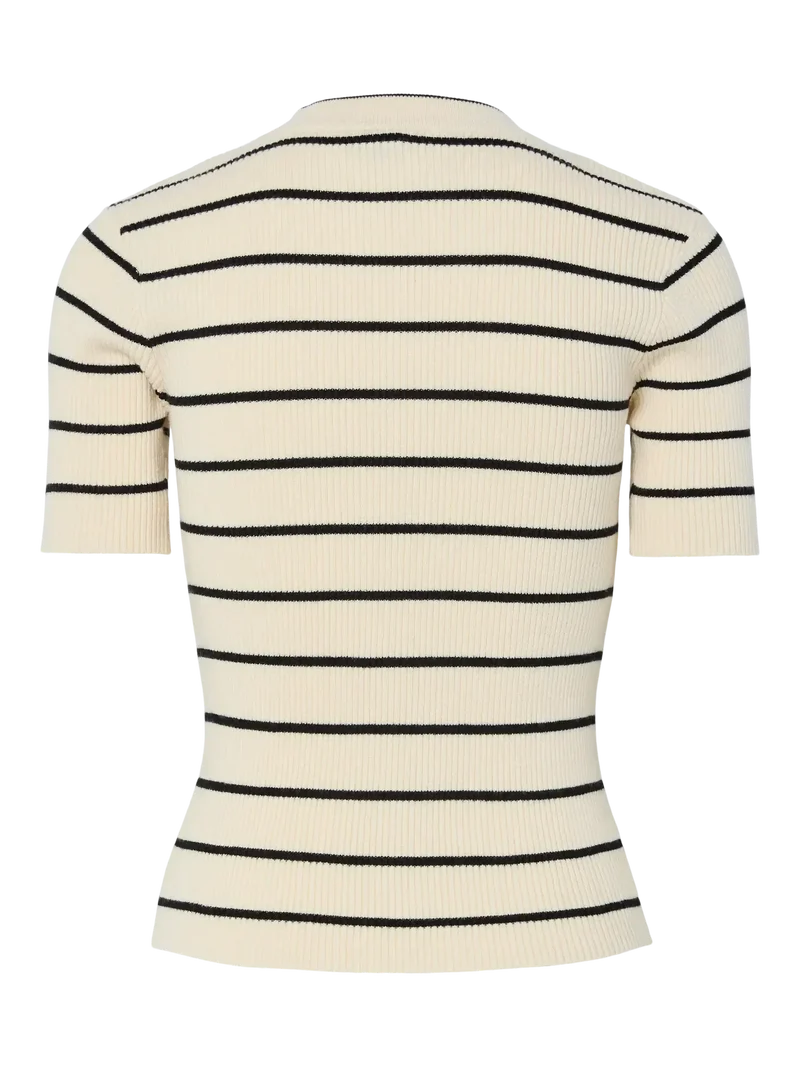 Pieces - Pcmira Ss O-Neck Knit - 4899817 Birch Black Narrow