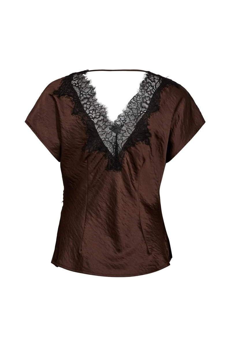 Co´Couture - Iduncc Lace Ss Blouse 45167 - 145 - Dark Brown