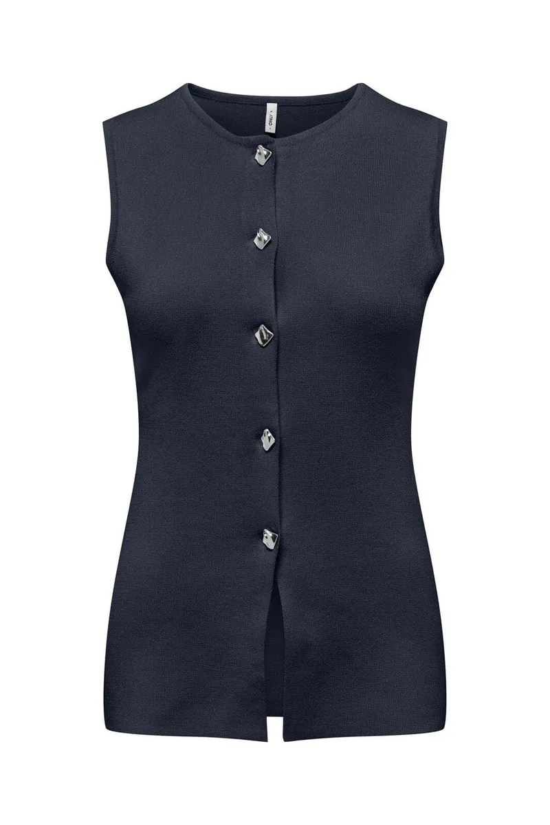 Only - Onlevelin Life Sl Vest Cc Knt - 4981553 Navy Blazer Silver Button