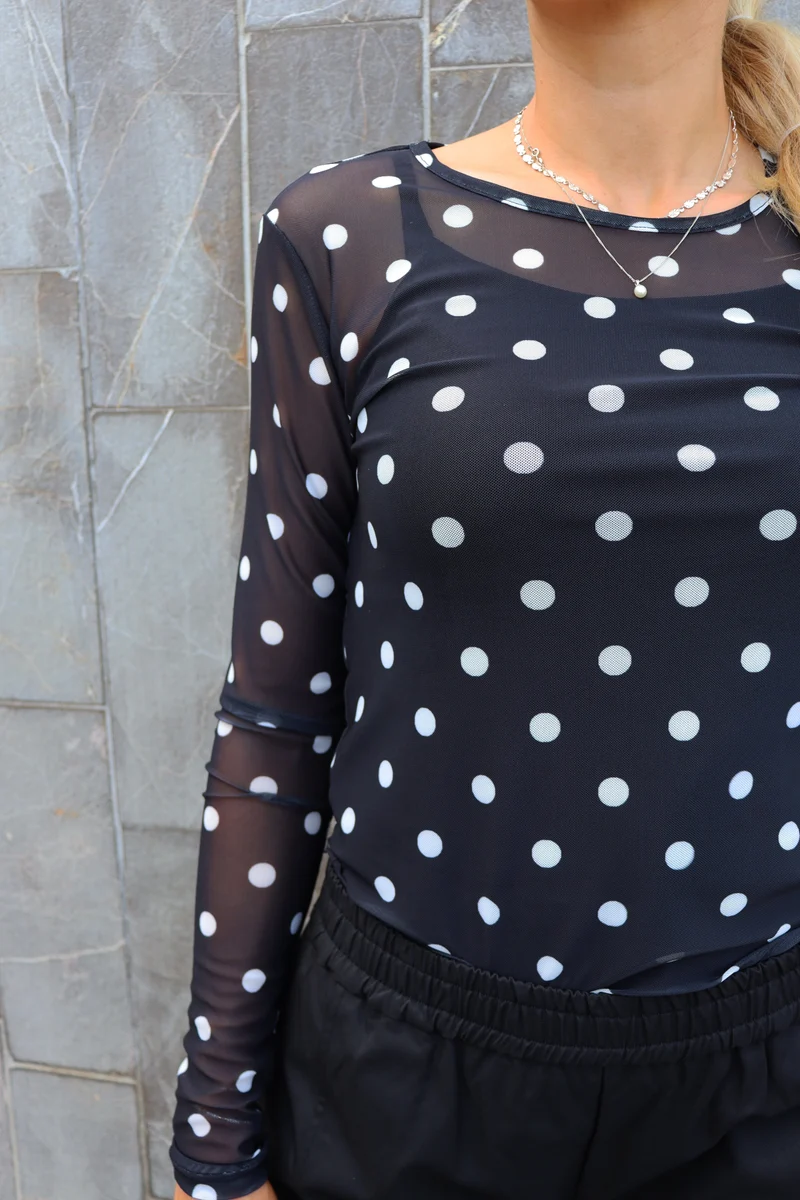 Liberte - Mesh Ls Tshirt 22065 - Black White Big Dot