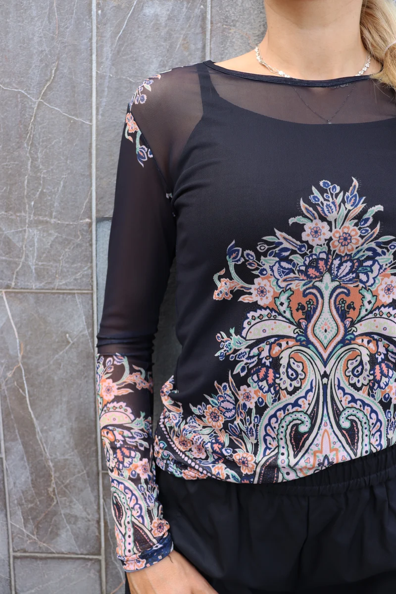 Liberte - Mesh Ls Tshirt 22065 - Black Paisley