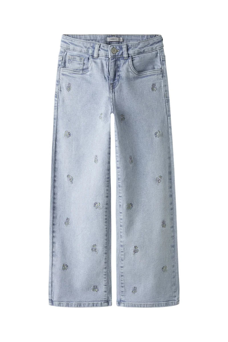 Name It - Nkfrose Wide Emb Jeans 2010-Fr - 4891113 Light Blue Denim Flower Embroidery