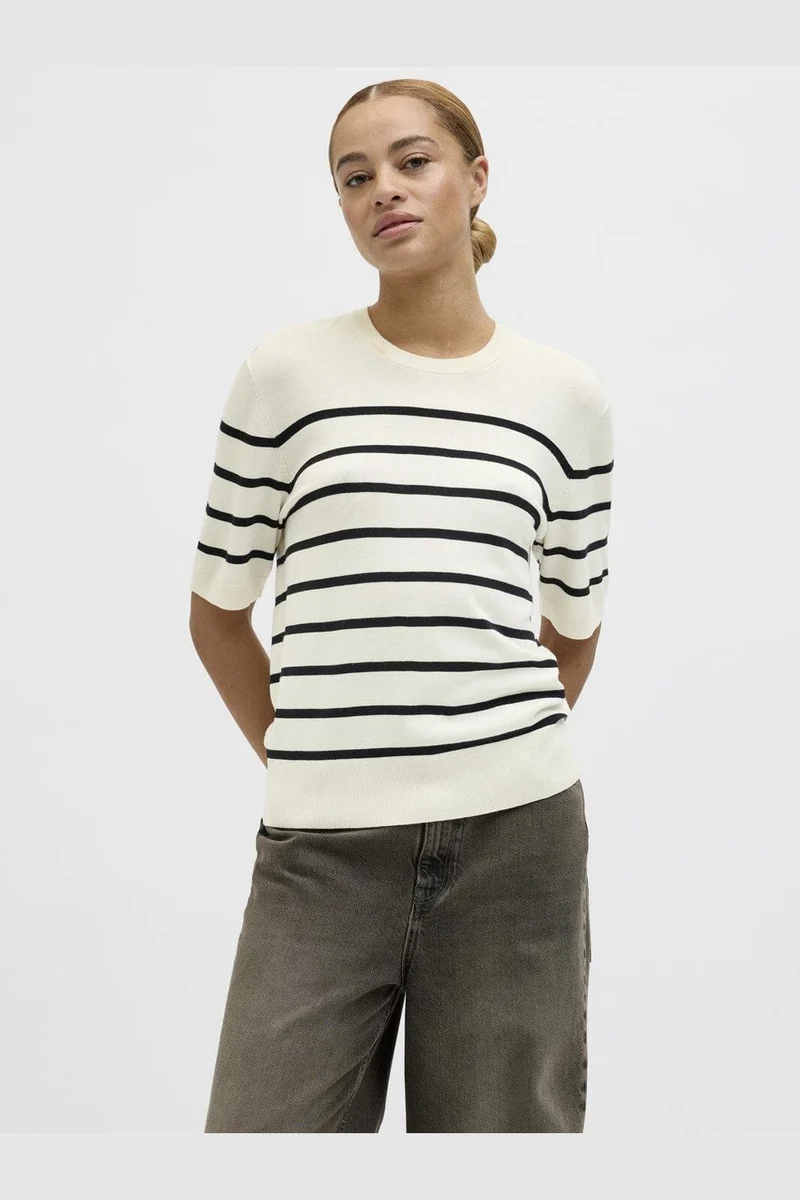 Jjxx - Jxlayla Comfy Ss Knit - 4550749 Vanilla Ice /Black