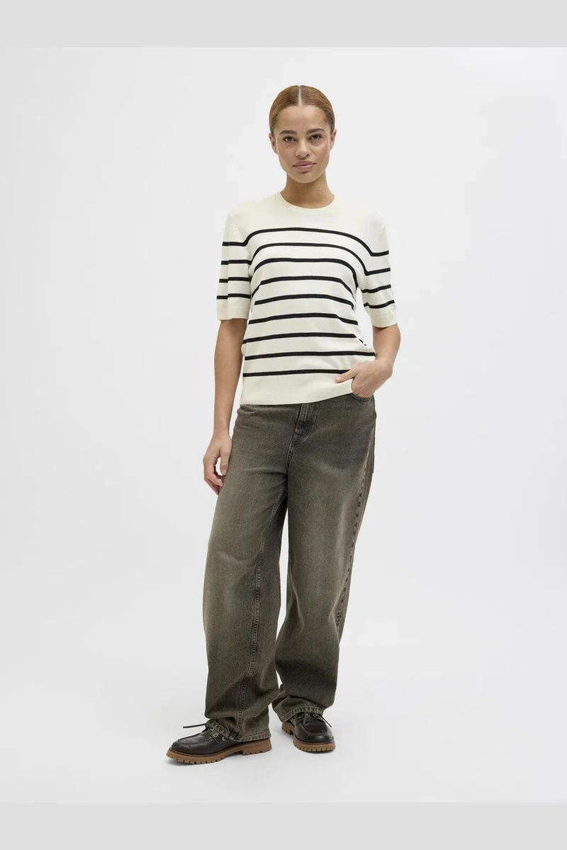 Jjxx - Jxlayla Comfy Ss Knit - 4550749 Vanilla Ice /Black