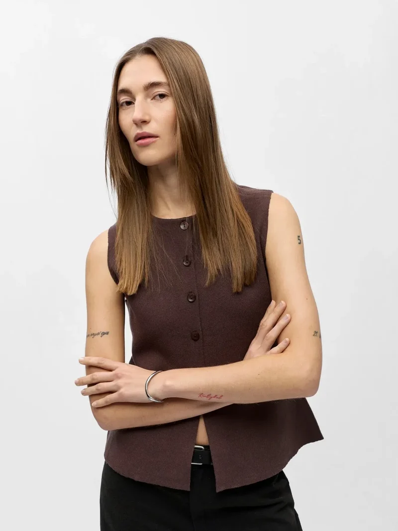 Object - Objreynard Re Knit Vest - 4927200 Seal Brown