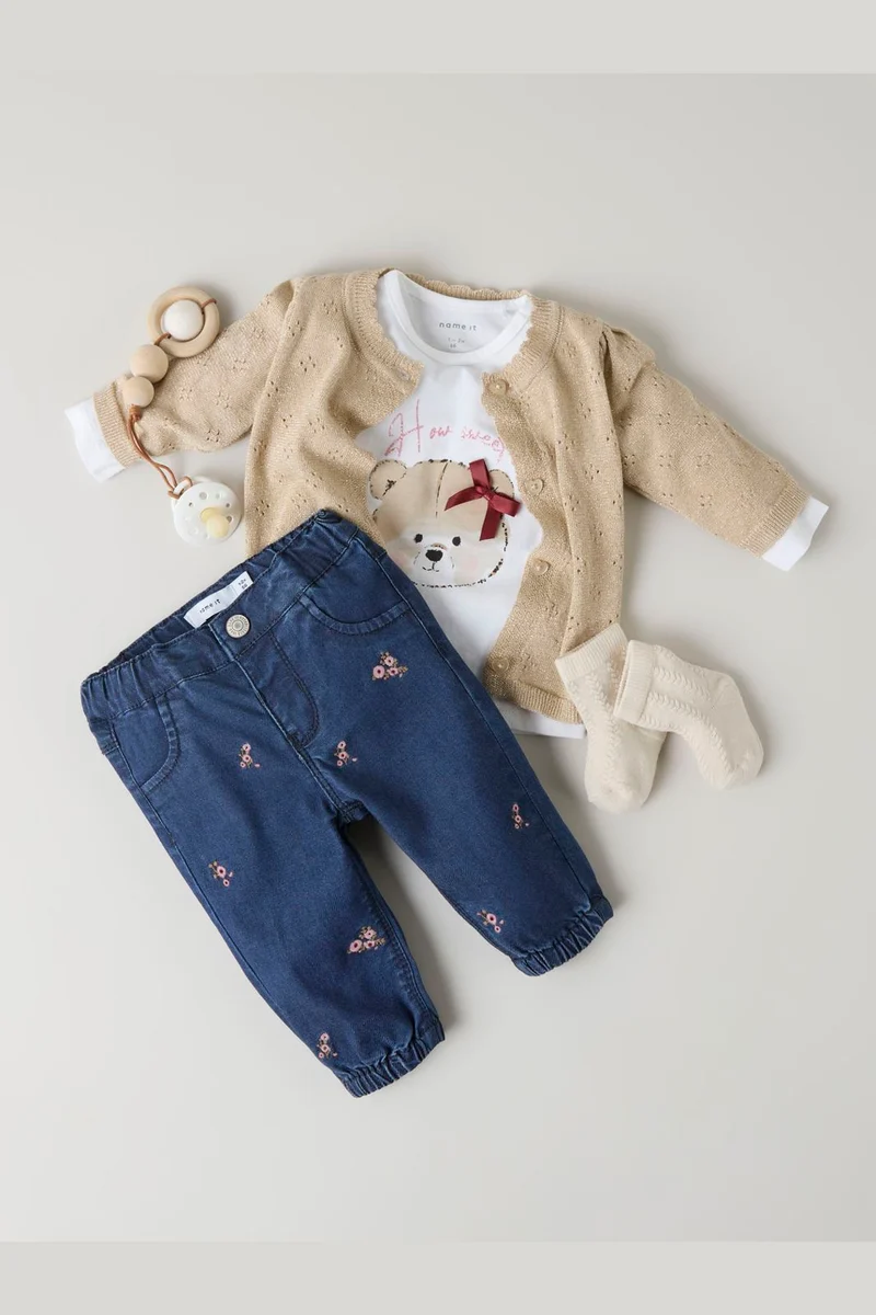 Name It - Nbfrose Shaped Emb Jeans 5321-Yb H - 4872342 Dark Blue Denim Flower Emb