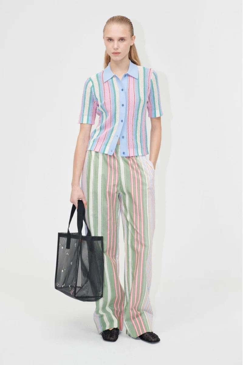 Stine Goya - 2100 Tricot Knit, Short Sleeve Crochet Polosg-pf25-k038-2100 - Pastel Stripes
