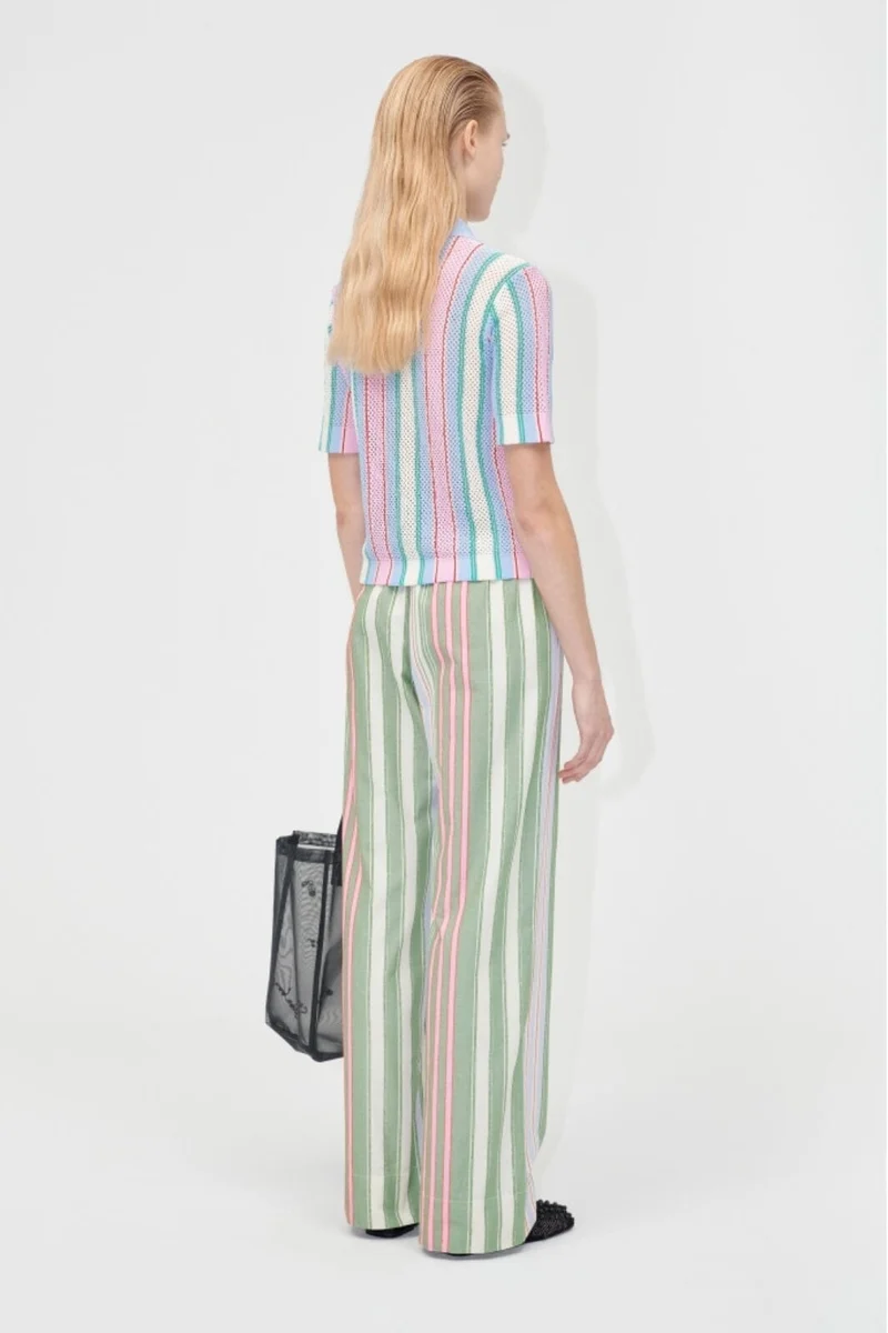 Stine Goya - 2100 Tricot Knit, Short Sleeve Crochet Polosg-pf25-k038-2100 - Pastel Stripes