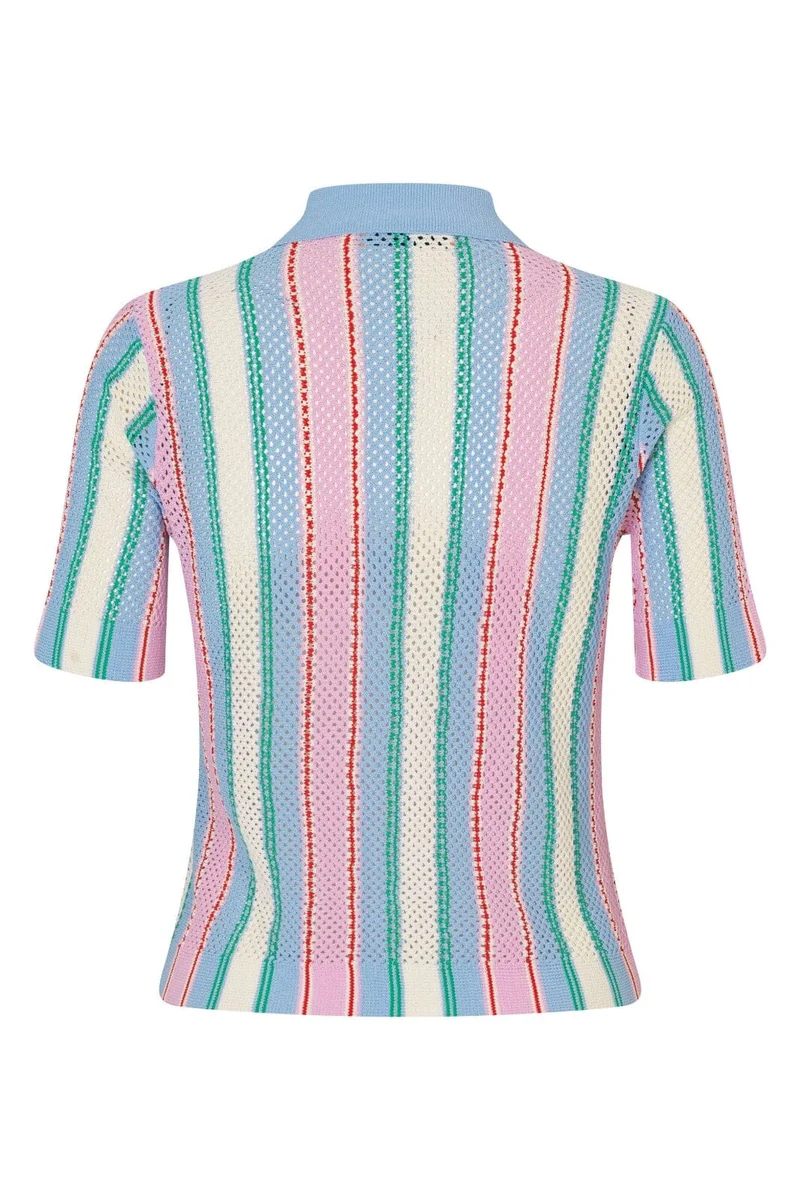Stine Goya - 2100 Tricot Knit, Short Sleeve Crochet Polosg-pf25-k038-2100 - Pastel Stripes