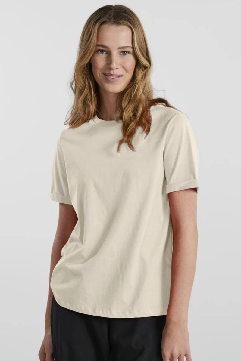 Pieces - Pcria Ss Fold Up Solid Tee - 3591265 Birch