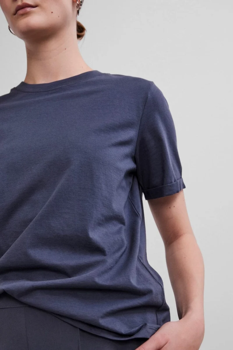 Pieces - Pcria Ss Fold Up Solid Tee - Ombre Blue