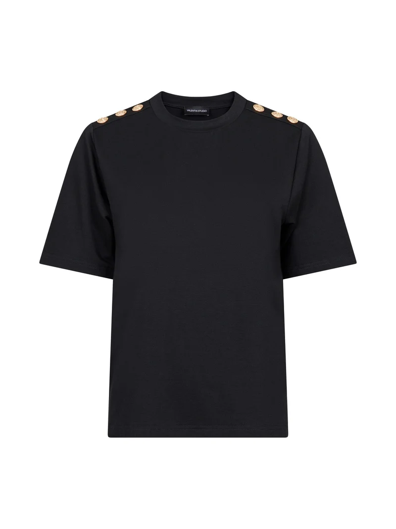 Valentin Studio - Gold Button Casual T-shirt - Black