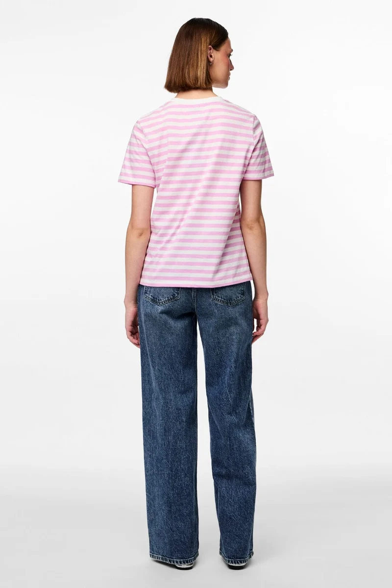 Pieces - Pcria Ss Tee Stripes - 4474679 Pastel Lavender Bright White