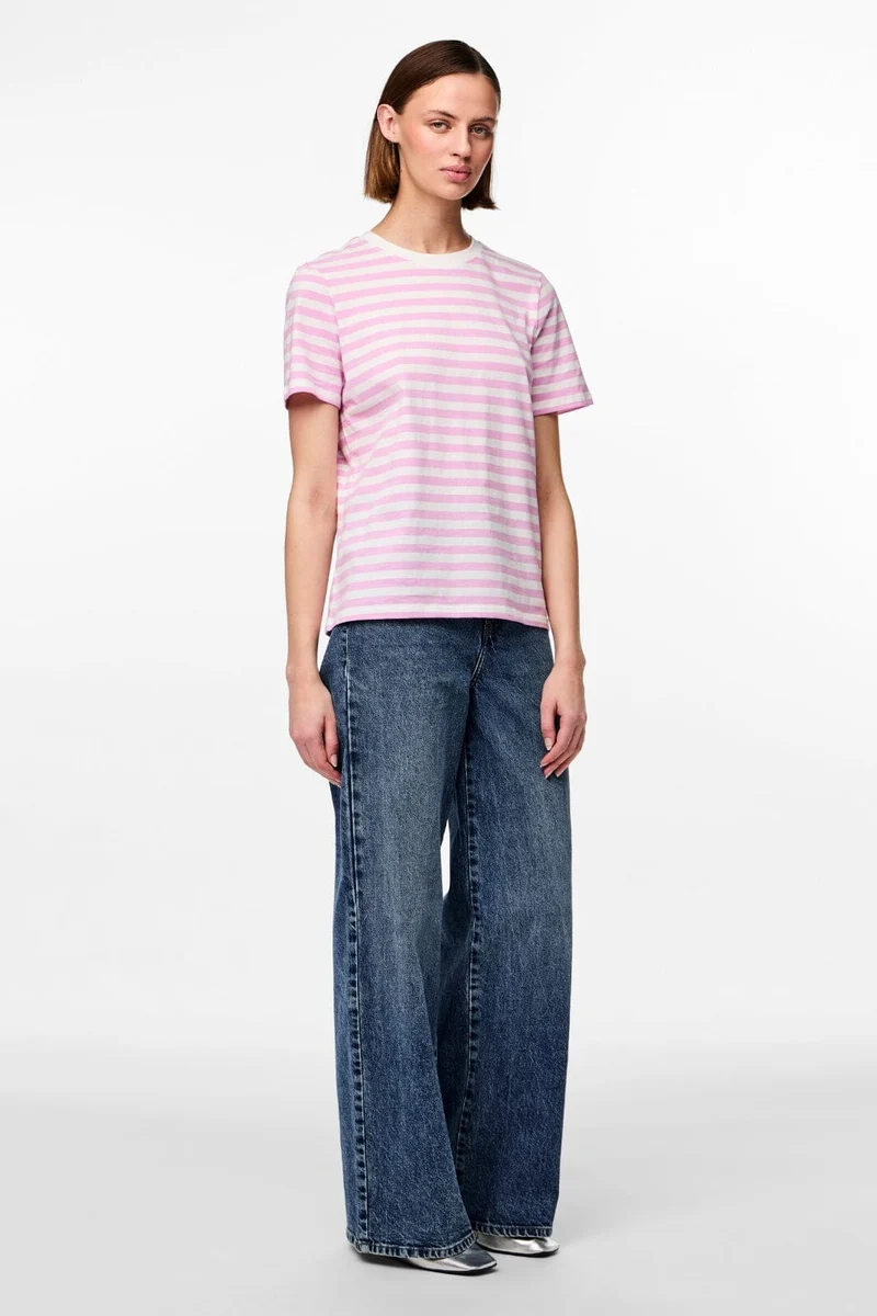 Pieces - Pcria Ss Tee Stripes - 4474679 Pastel Lavender Bright White