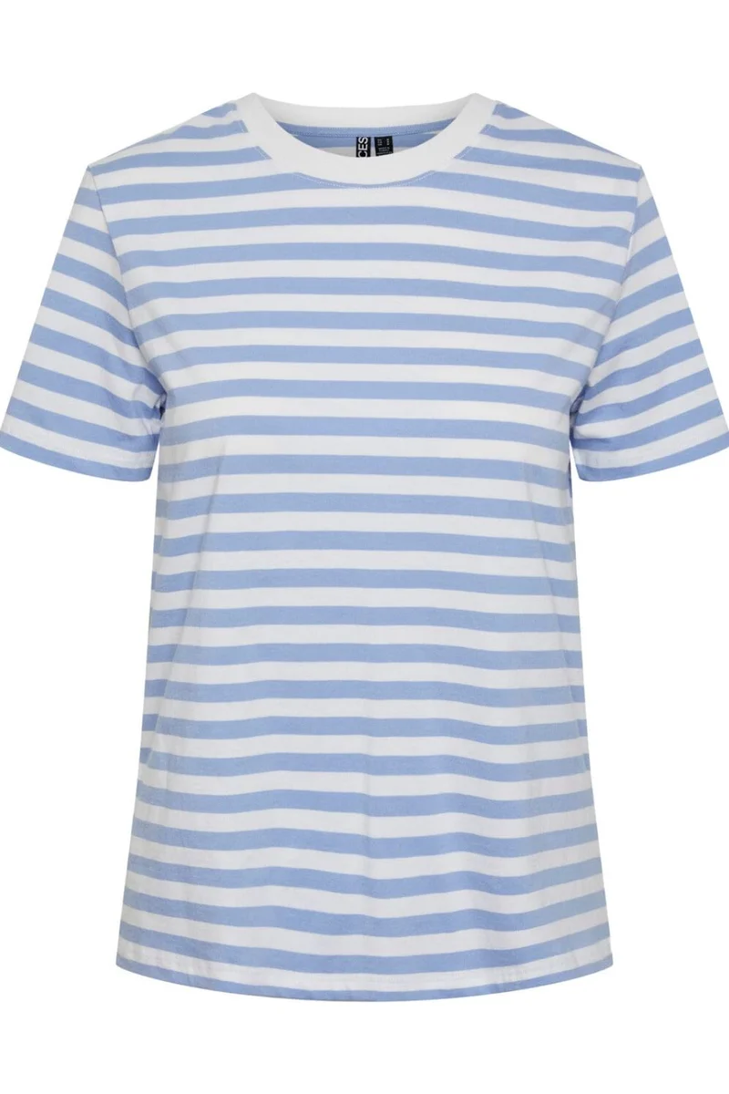 Pieces - Pcria Ss Tee Stripes - 4400582 Hydrangea Bright White