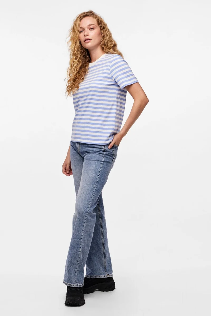 Pieces - Pcria Ss Tee Stripes - 4400582 Hydrangea Bright White