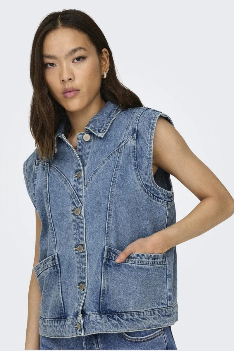 Only - Onlkennedy Sl Waistcoat - 4072086 Medium Blue Denim
