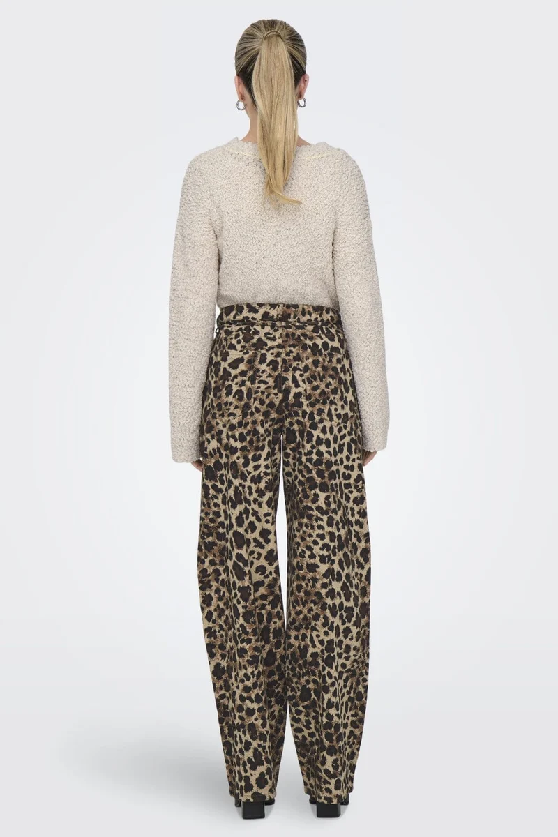 Only - Onlgianna Straight Belt Pant - 4718899 Light Taupe W Black Leo