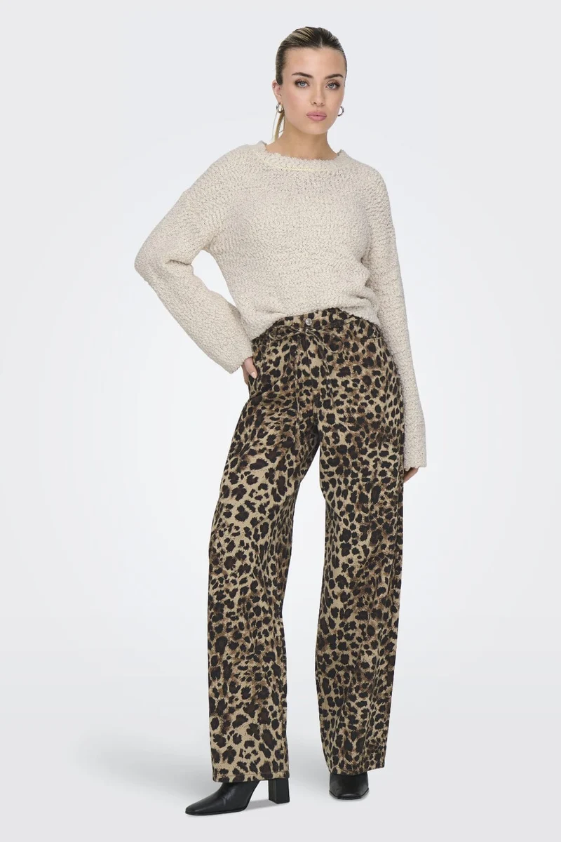 Only - Onlgianna Straight Belt Pant - 4718899 Light Taupe W Black Leo