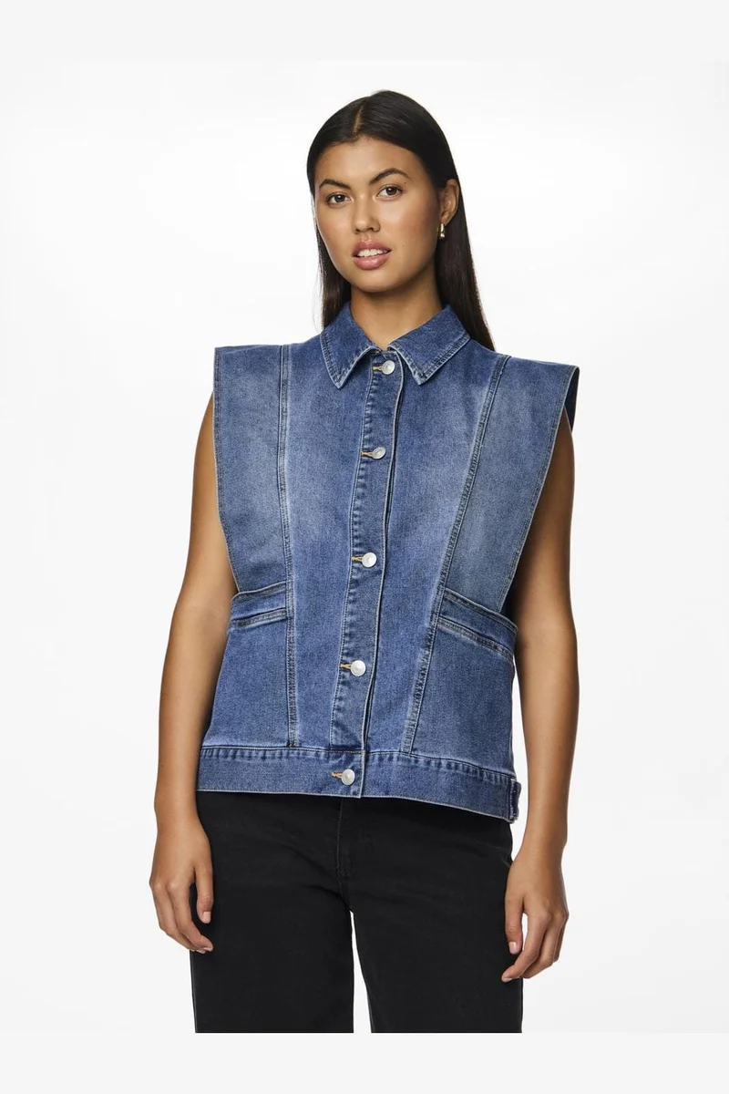 Pieces - Pcfemma Loose Denim Vest Fsy - 4745770 Medium Blue Denim