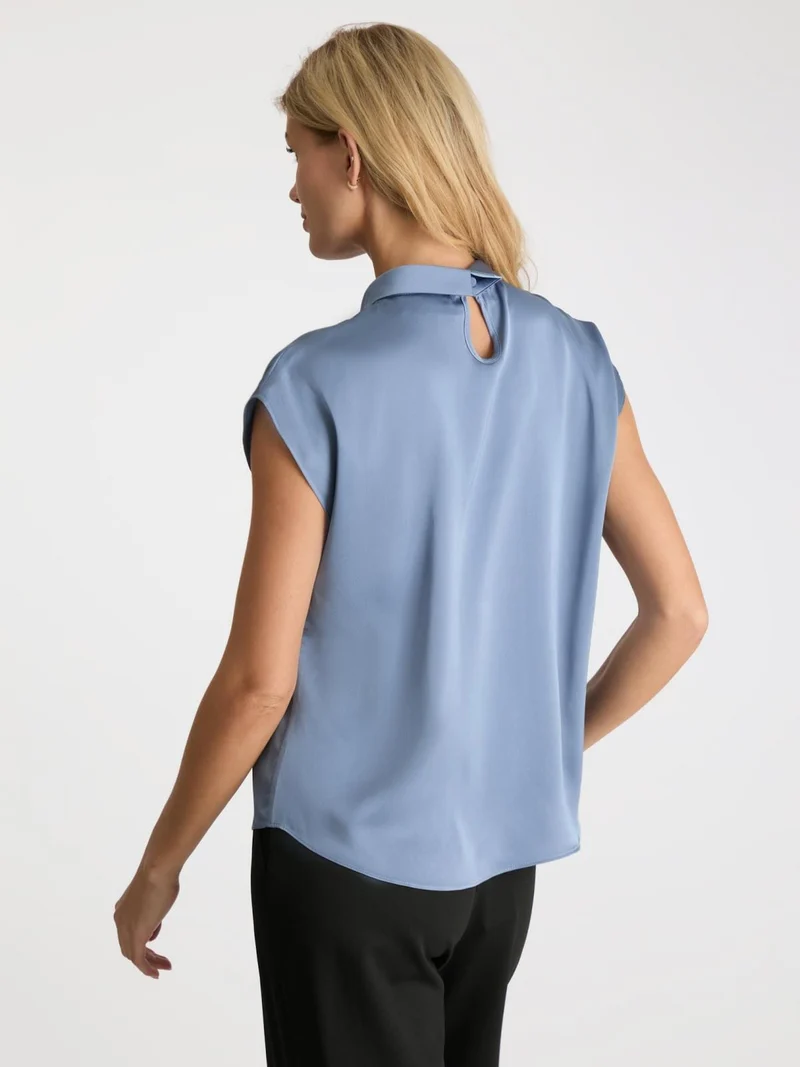 Neo Noir - Fleur Drapy Satin Blouse - Dusty Blue