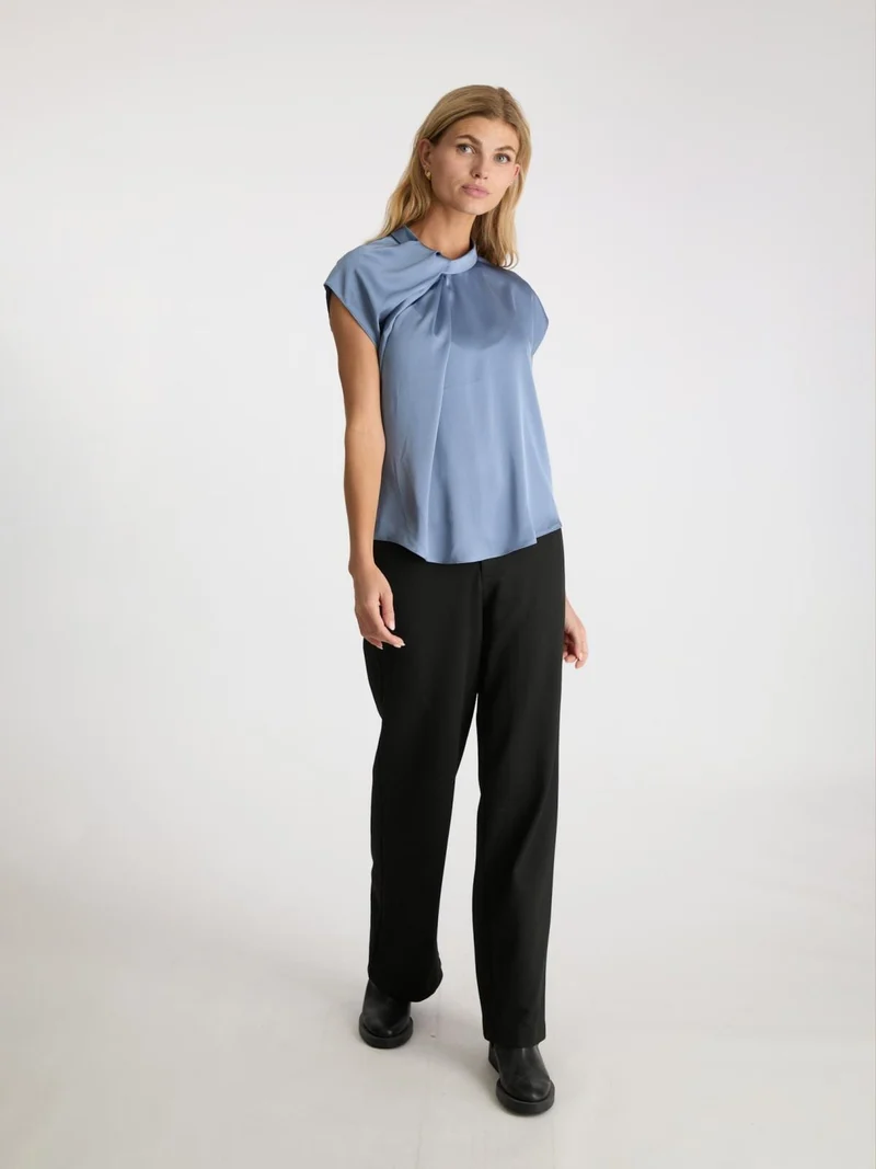 Neo Noir - Fleur Drapy Satin Blouse - Dusty Blue